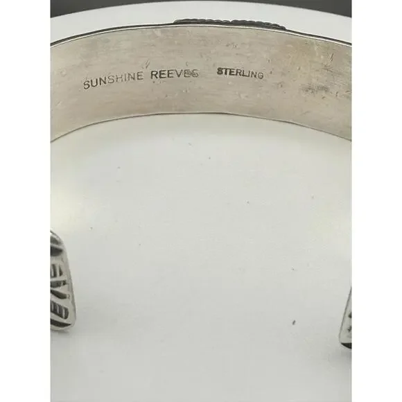 Navajo artist Sunshine Reeves Pilot Mountain Turquoise Sterling Silver Cuff 33g - Picture 4 of 6
